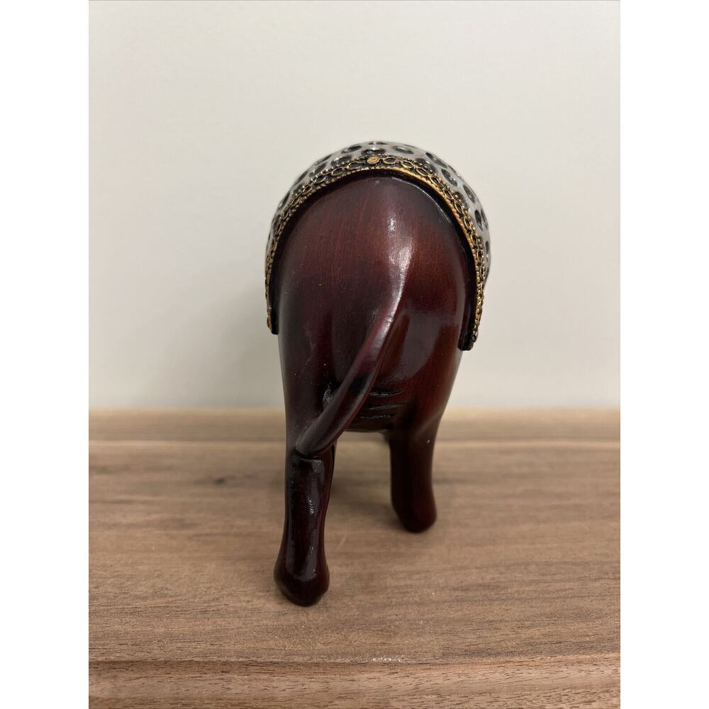 Decorative Wooden Elephant Figurine Collectable Hand Painted 6 inches - Picture 8 of 9